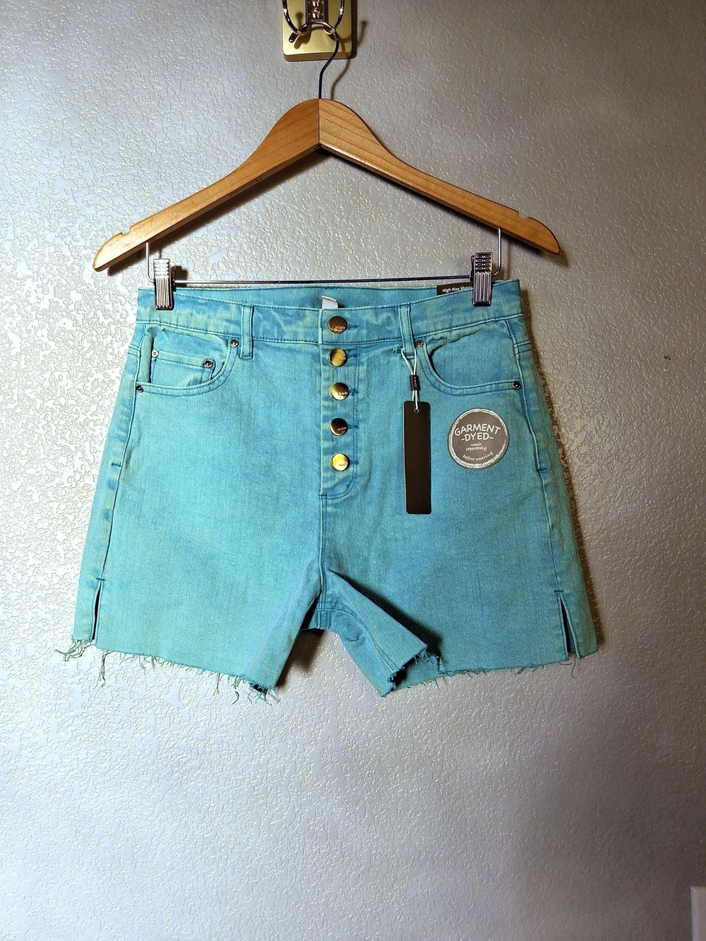 Tractr Turquoise Garment-Dyed Denim Shorts